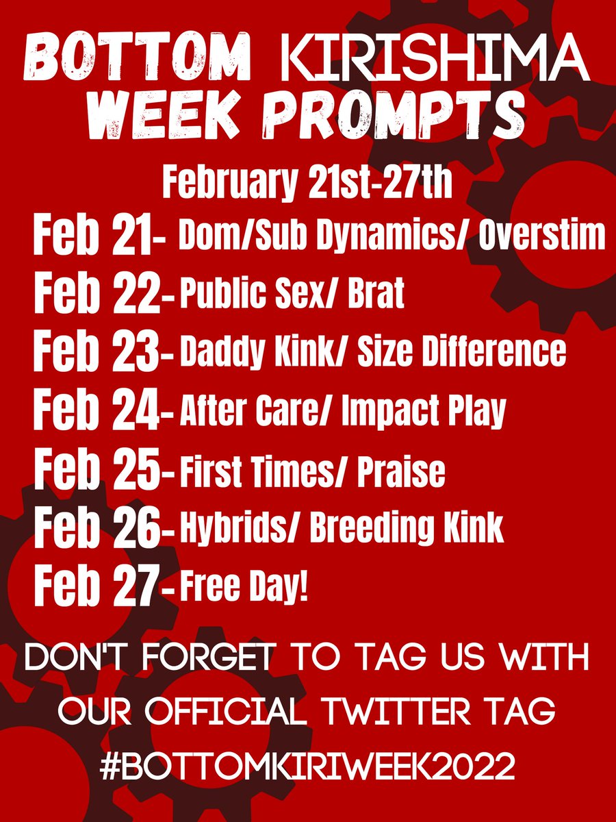 BottomKiriWeek's tweet photo. Are you all ready to sink your teeth into these Bottom Kiri prompts?! We can't wait to see how many poundings our favorite rock hard hero can take! https://t.co/ksr2j7Outv
