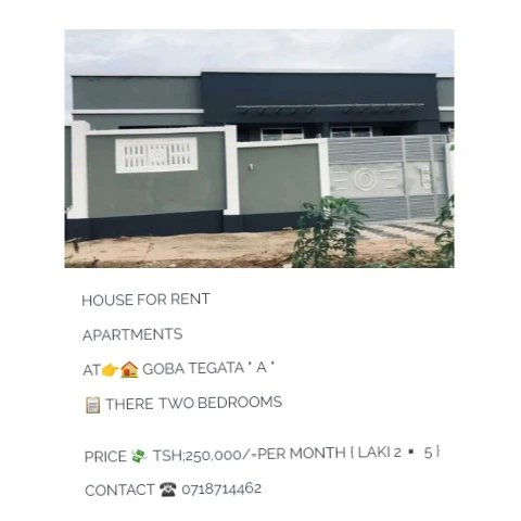 shafiidalali's tweet photo. HOUSE FOR RENT

APARTMENTS

AT👉🏠 GOBA TEGETA " A "

📋 THERE TWO BEDROOMS

PRICE 💸 TSH;250,000/=PER MONTH { LAKI 2.5 }

CONTACT ☎️ 0718714462 https://t.co/Uyp1Q2EbK9