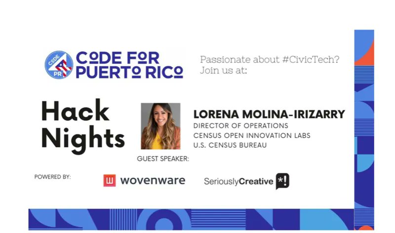 Durante el próximo Hack Night tendremos a Lorena Molina-Irizarri quien nos hablará sobre Civic Tech y The Opportunity Project.

No te lo pierdas, el martes 8 de febrero 👉 buff.ly/3rTDcoO