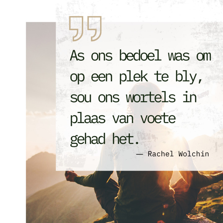 RaakRof's tweet photo. "As ons bedoel was om op een plek te bly, sou ons wortels in plaas van voete gehad het." — Rachel Wolchin https://t.co/hR3O6nB1B8
