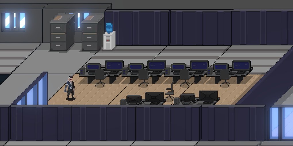 AdaluteGames's tweet image. Working on some office assets for one of the Corporations that you get to go and hack computers at. #visualHacker2D #indiegames  #unity3d  #cyberpunk #shadowrun