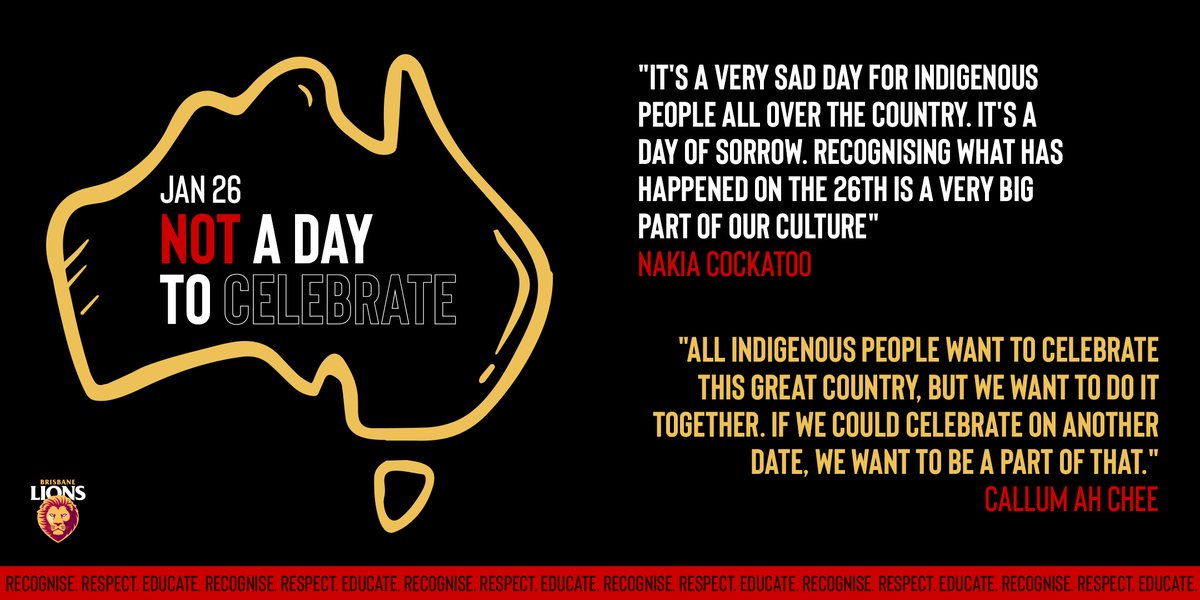 brisbanelions's tweet image. Recognise. Respect. Educate. 
#NotADayToCelebrate