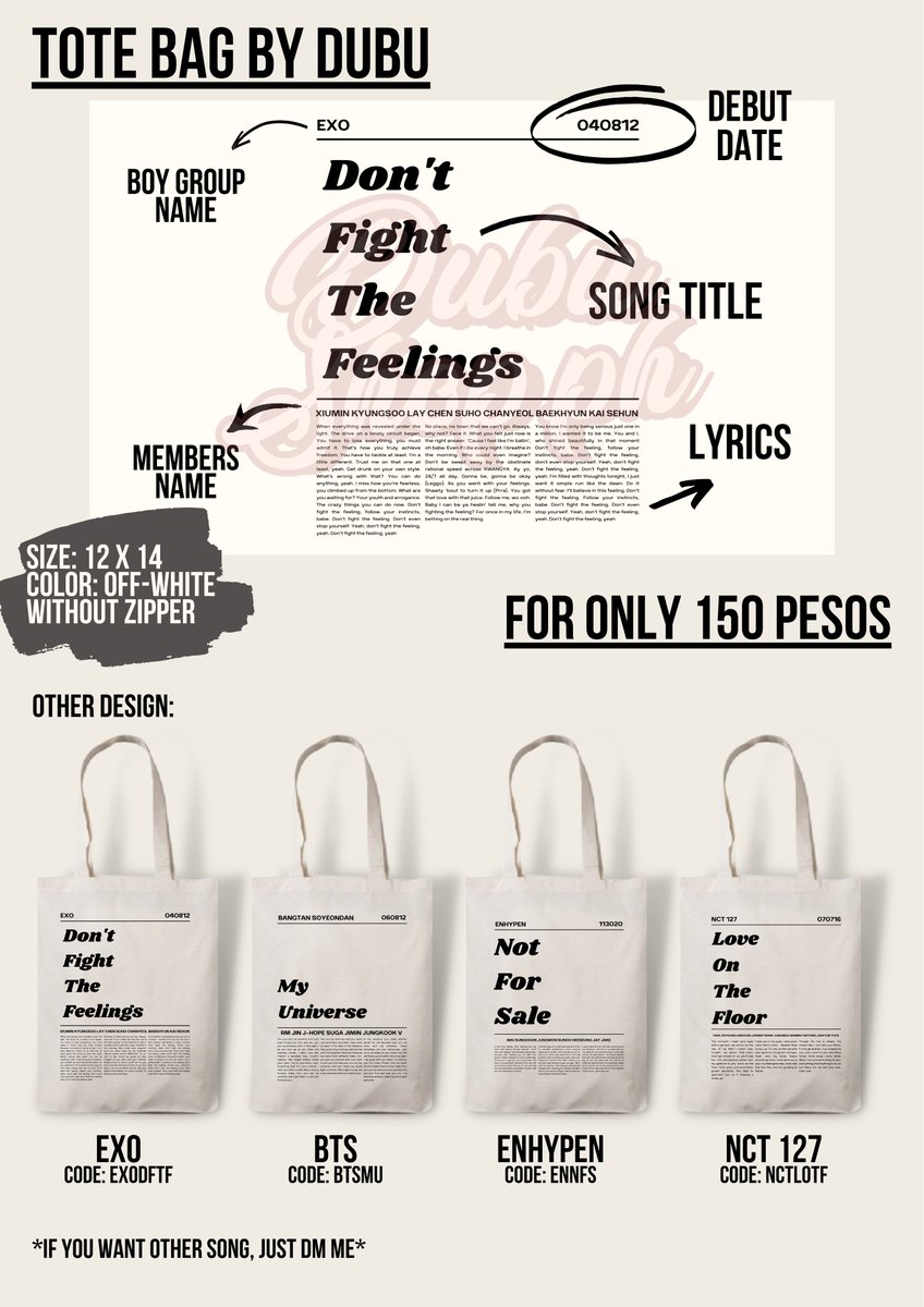 dubushopph's tweet photo. wts lfb ph help rt

꒰ Totebag by Dubu ꒱ 
𓂋 Made to order (3 weeks)
𓂋 150 pesos
𓂋 Order Form: https://t.co/pbeidtO83p

🏷 exo enhypen nct127 bts https://t.co/bfuaTROLYW