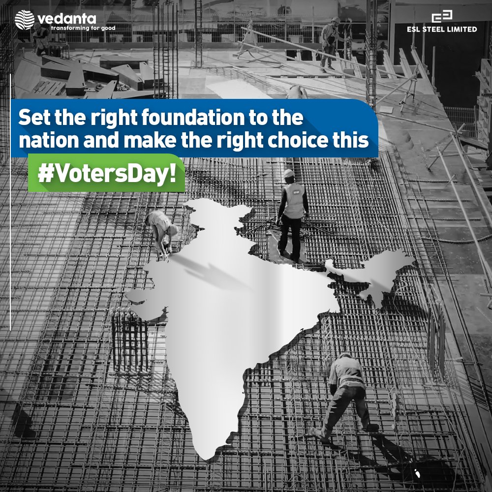 ESLSteelLimited's tweet photo. The way #ESL guarantees that V-Xega TMT bar is the right choice for building the foundation of your home, this #VotersDay let's vow to make the right choice when building the backbone of our nation & setting the foundation to pave the way it's future too! #BuildingIndiaWithSteel https://t.co/pmHe43pQzy