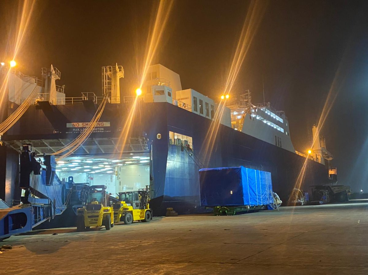 TransworldTweet's tweet photo. Transworld Logistics Ltd showcasing their operational capability; machinery units on Mafi being loaded on #RoRoVessel to #Salvador from #Chennai.
Know more: https://t.co/RVAwdFX02W
#TransworldGroup #TransworldLogisticsLtd #ProjectCargo #Expert #ShippingAgency #ProjectSpecialist https://t.co/TkNhw8sZep