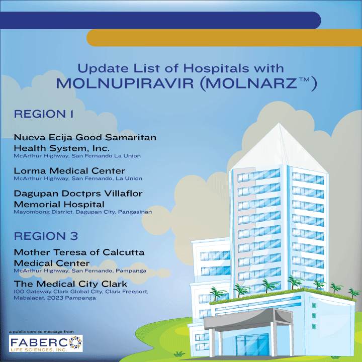 fabercolife's tweet photo. List of Hospitals with Molnupiravir (Molnarz™) updated as of January 25, 2022.
Molnarz™ is a Molnupiravir brand granted Emergency Use Authorization (EUA) by the Philippine Food and Drug Administration (FDA). https://t.co/IRh1Lxqg5Z