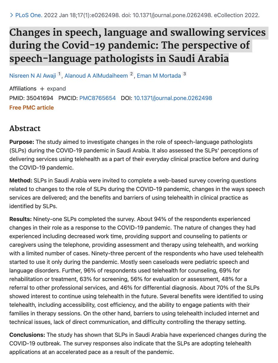 Phoniatrics13's tweet photo. Changes in speech, language and swallowing services during the Covid-19 pandemic: The perspective of speech-language pathologists in Saudi Arabia.

https://t.co/Q4GfcN6eSS https://t.co/NKjJy1dH3A