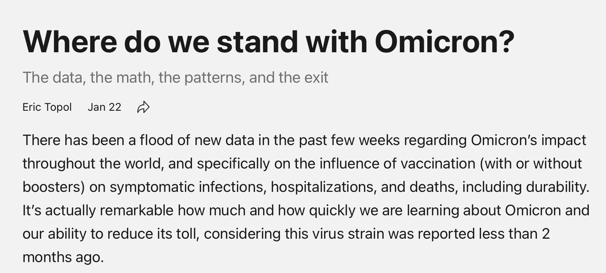 with all the misconceptions out there around omicron, confusing/ overwhelming commentary, and noise vs signal in data plus lack of clear interpretation, <a href="/EricTopol/">Eric Topol</a> does a fantastic job teasing it all apart and putting it into context here: 

erictopol.substack.com/p/where-do-we-…