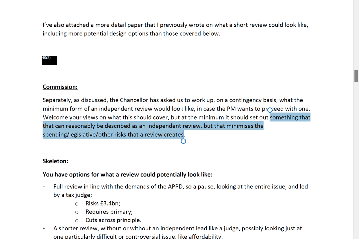 keithmgordon's tweet photo. I have just seen another FOIA disclosure. Not read it in full but spotted some guidance on how to make a review into the loan charge look independent but with minimum risk.

Mostly conducted in-house with an independent figurehead lead reviewer. https://t.co/C6z67A2gsx