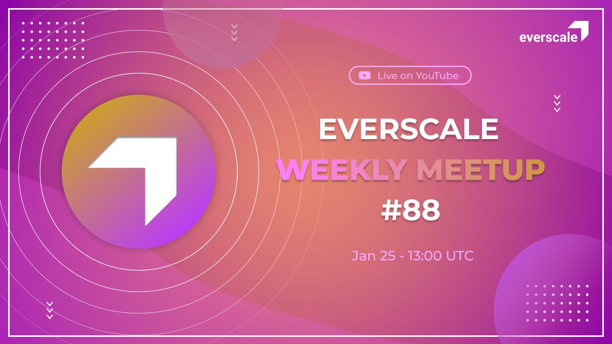 Everscale_net's tweet photo. 👋Dear friends! We would like to invite you to our weekly Everscale meetup #88 that is going to start today at 13:00 UTC.

🗓 Agenda: Tech updates, Hackathon with the prize fund of $200K, Dune Swap Update, NFT Alliance Description &amp; Ben’s Bits!

🔗 https://t.co/GTkdEBkx98 https://t.co/8JFJl6sxuE