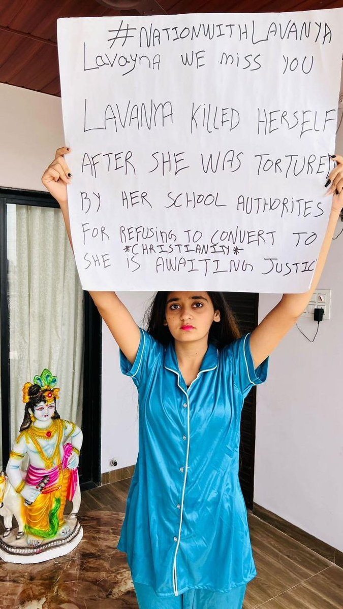 Krishna30123006's tweet photo. Christian Missionary are real menace and no lesser than evil Jihadis. Lack of No Conversion law has emboldened the missionary monsters to force innocent Hindu sisters to suicide. @mkstalin have some shame &amp;  don't manipulate the case. 
#NationWithLavanya https://t.co/l7LwEy9DDM