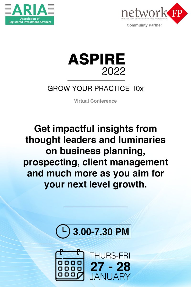 Network FP is proud to be a community partner for @aria_india Summit #ASPIRE2022. We invite you to be part of this initiative and trust that it will help in your and your client’s success.

Register for #ARIASummit here to attend -  aspire.aria.org.in