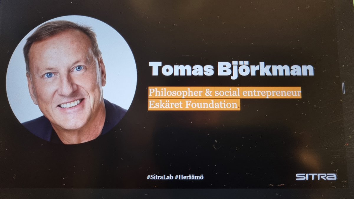 SitraFund's tweet photo. @TomasBjorkman gives us all a comforting message. It is possible to develop our capacity of mind later in life. Hop online as #HERÄÄMÖ gets going! #SitraLab #verticaldevelopment https://t.co/qVmfkaxQgD
