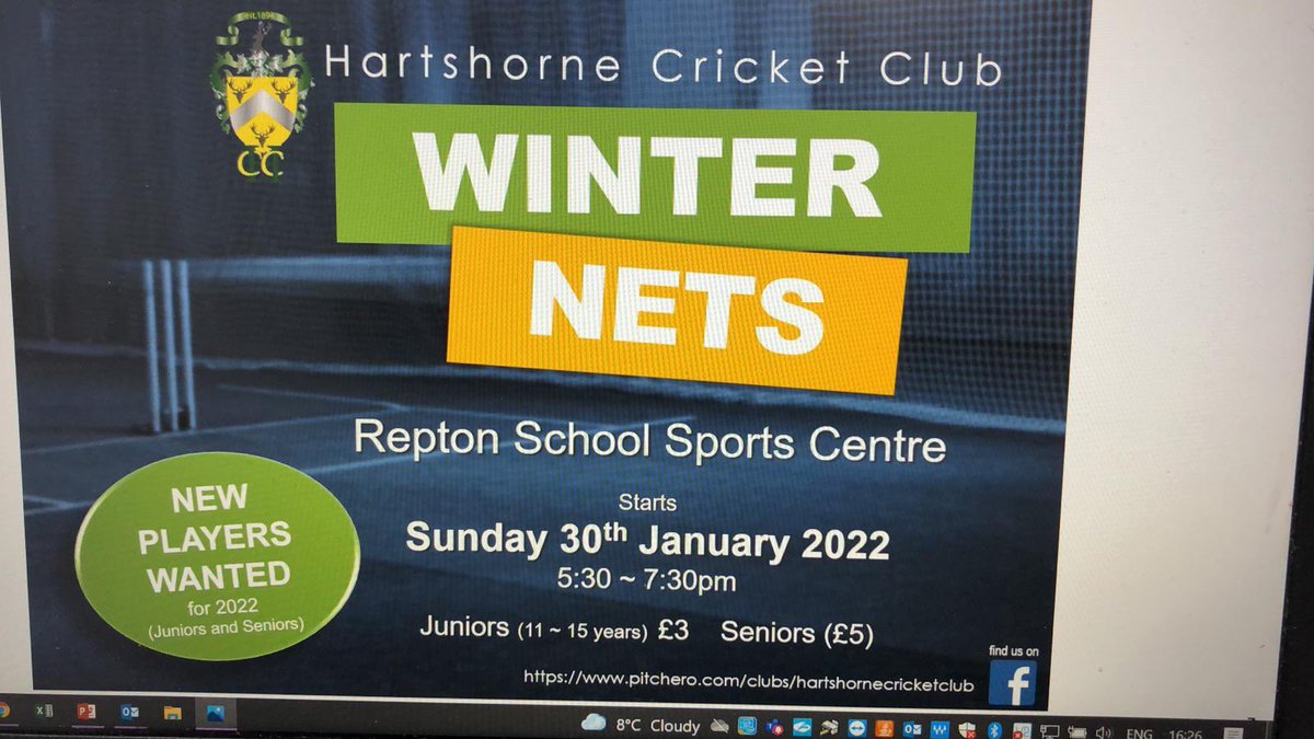 Hartshornecc's tweet photo. WINTER NETS Start this coming sunday for HCC at Repton School 5:30-7:30, for the next 10 weeks. New players very welcome🏏👍🏻 https://t.co/7Rp8WKpihH