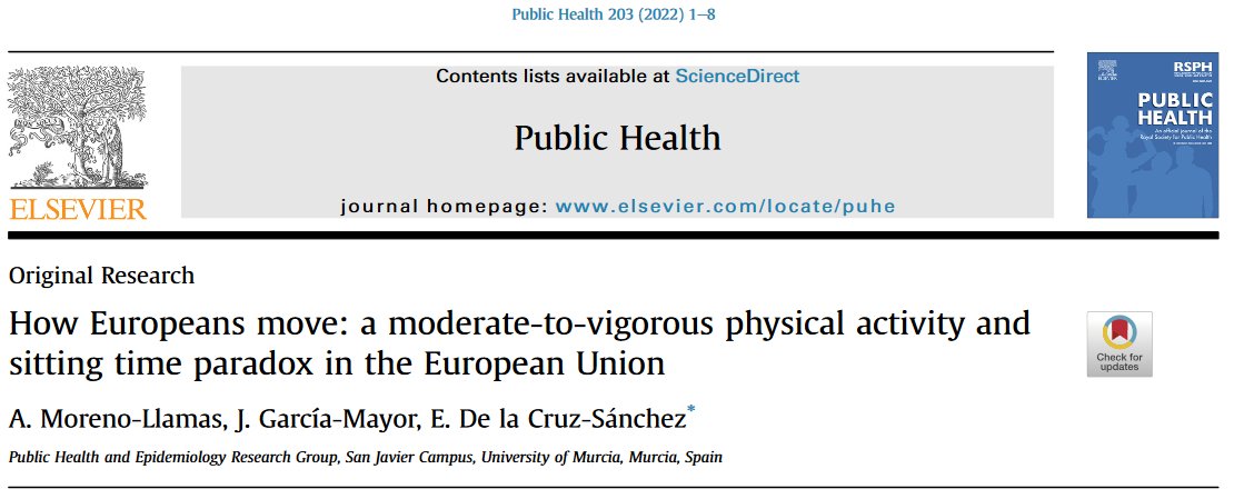 cmueller_PhD's tweet photo. 🆓 How Europeans move 🚶♀️
➡ higher daily #PhysicalActivity not associated with lower #SittingTime
➡ relationship "MVPA & sitting time" differs across sociodemographic characteristics
➡ sitting time could not be explained by changes in PA
https://t.co/PEqdJpSKDQ https://t.co/ZAu3A5o4EY