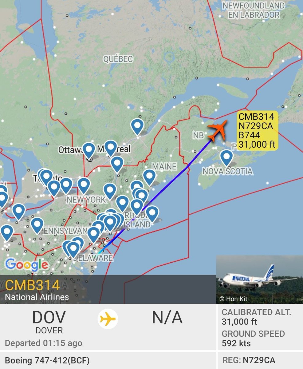 Gerjon_'s tweet photo. 😅After two 🇺🇲U.S. Transportation Command flights to 🇺🇦Kyiv Boryspil in recent days, #CMB312 and #CMB313, one callsign would make most sense for flight 3: #CMB314!

Indeed that very flight is currently en route from 🇺🇲Dover AFB.

Another National Airlines Boeing 747: 🇺🇲N729CA. https://t.co/ujo2PMkYG1