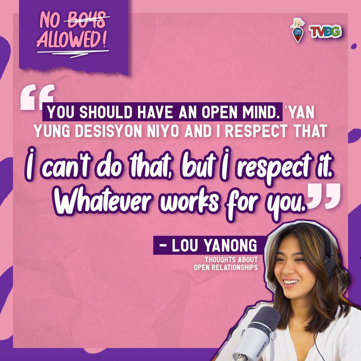 We asked their opinion on open relationships at ito ang matapang na sagot ni <a href="/louyanong/">Lou Yanong</a>:

"You should have an open mind. ‘Yan yung desisyon niyo and I respect that. I can’t do that, but I respect it. Whatever works for you." 

🔗 youtu.be/lhSQF-etRoA

#StarHunt #NBA #LouYanong