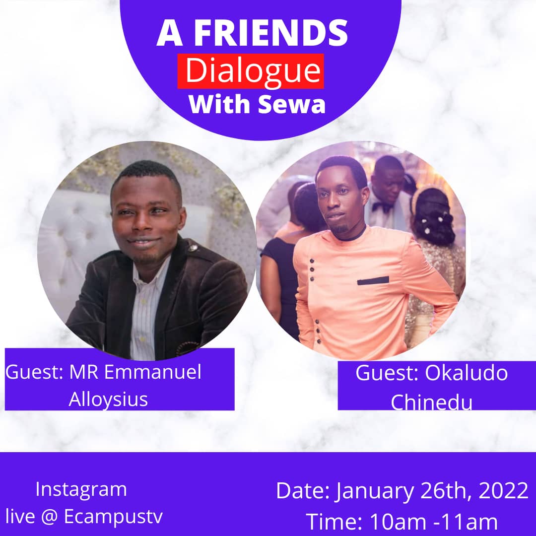 tcv_show's tweet photo. Friends dialogue didn't happen this year because we are packaging something bigger next year. Ecampustv decided to do a friends' dialogue discuss Instagram show.  This event would attract a lot of giveaway. Join us tomorrow🥳😊

#Friends #InvisibleFriends #January https://t.co/FJoDKxSLsV