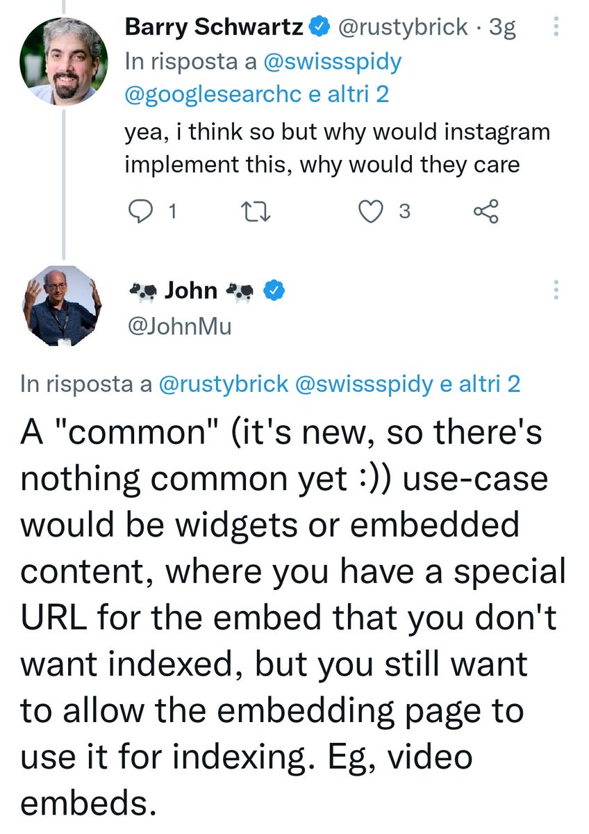 alepom's tweet image. ⭐ John Mueller fa un esempio di utilizzo del nuovo attribuito #indexifembedded. 
👉 Potrebbe essere usato per creare un URL ad hoc per l&apos;incorporamento che vogliamo &quot;prenda vita&quot; solo se inserito in una pagina. 

#SEO #PageExperience