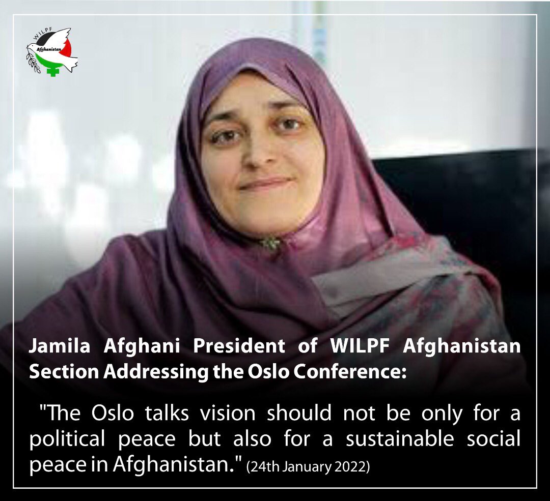 WILPFAfgSection's tweet photo. @JamilaAfghani president of WILPF Afghanistan Section stated in the #OsloConference, #Norway: 
@WILPF @AmbJohnBolton @unafghanistan @TOLOnews @PazadiRadio @Shamshadnetwork @AnisaShaheed1 @afintl_ @NorwayMFA 🇦🇫📚🕊 https://t.co/0uUZTUyPEQ