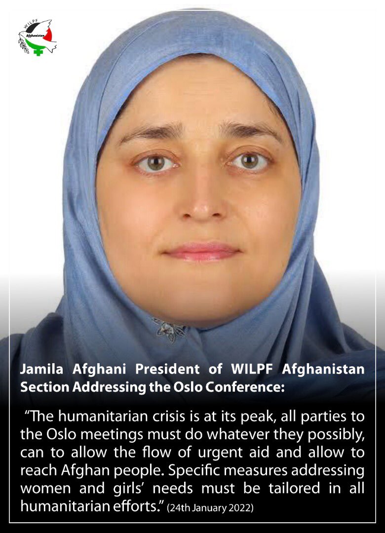 WILPFAfgSection's tweet photo. @JamilaAfghani President of WILPF Afghanistan Section greatly addressed the current humanitarian crisis of Afghanistan 🇦🇫  in the #OsloConference, #Norway: 
@WILPF @AmbJohnBolton @unafghanistan @TOLOnews @PazadiRadio @Shamshadnetwork @AnisaShaheed1 @afintl_ @NorwayMFA https://t.co/uo8VvKQkmI