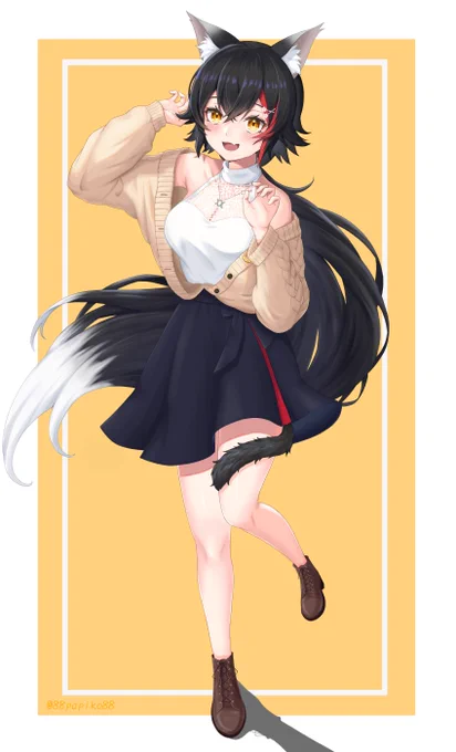 ミオちゃん描いた🐺🌲
#みおーん絵 
