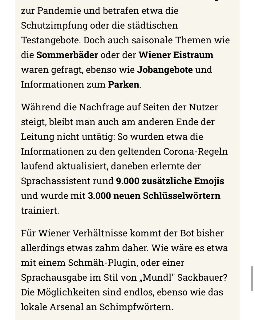 Der FALTER wünscht sich vom @WienBot mehr Wiener Schmäh. Nichts lieber als das! 🥰
Wobei wir bei den Corona Themen zurückhaltender geworden sind. Ein ernstes Thema, wo den wenigsten nach Schmäh zu Mute ist. 😬
newsletter.falter.at/n27lj7vtKnMoI4