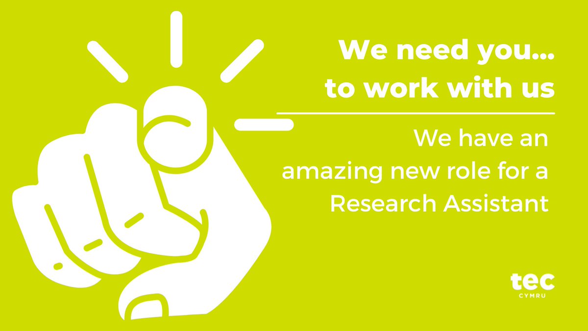 Are you a Research Assistant looking for a new role?    
<a href="/teccymru/">Technology Enabled Care Cymru</a> is hiring experienced &amp; motivated people to support &amp; assist all aspects of our research &amp; evaluation programme, evaluating new technologies in health &amp; care across Wales. To apply drop us a DM.  
#newjob