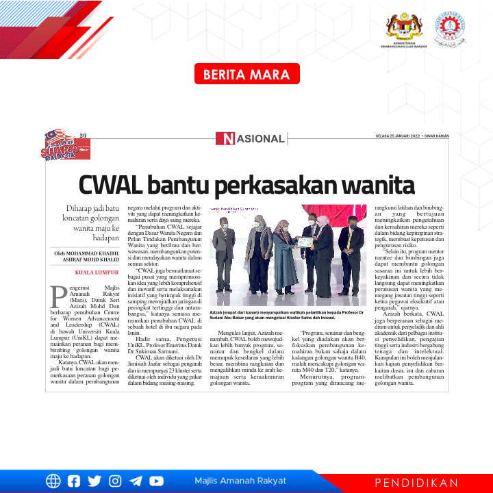 maragov's tweet photo. #BeritaMARA
1. CWAL diharap dapat main peranan bimbing wanita: Azizah - Sinar Harian
https://t.co/3mgwV1eI6I
2. CWAL bantu perkasakan wanita - Sinar Harian
#MARA #AmanahRakyat #CWAL #KPLB #LuarBandarSejahtera #UniKL https://t.co/LBOsd5BvY8