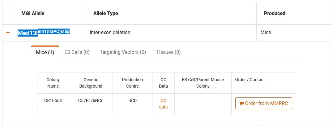 Having a Med13l mutant mouse model is a key step towards a better understanding of #MED13L syndrome. Hopefully in collaboration with Jackson Laboratory <a href="/jacksonlab/">The Jackson Laboratory</a> and Mouse Phenotyping Consortium <a href="/impc/">IMPC</a> , mouse models such as the Med13lem1(IMPC)Mbp 👇 are characterized.