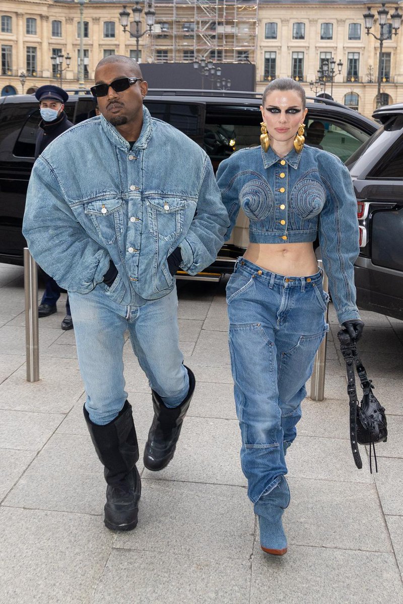 Forbes's tweet photo. Paris Fashion Week: Kanye West Wants To Know If You’re Rocking Your Denim Bomber And Your Puffy Motorcycle Boots Yet https://t.co/2Wt2s3OikL https://t.co/4ZKwL5O6dI
