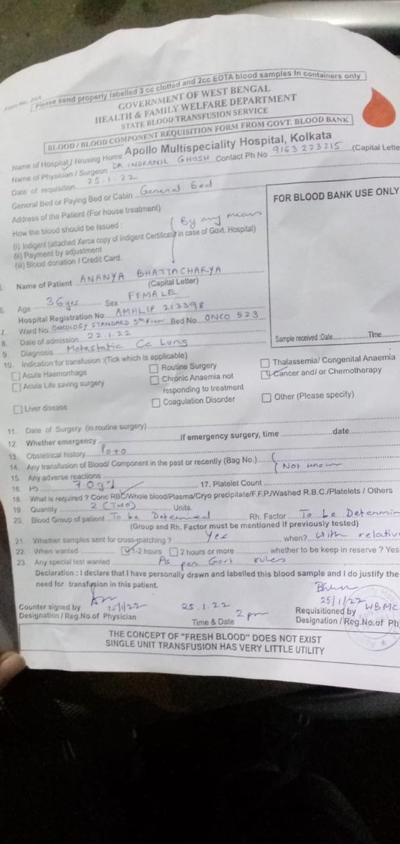 Patient Name:  Ananya Bhattacharya
Sex/Age:  Female/36
Hospital Name: ,Apollo Gleneagles Hospital, Kolkata
Blood Group: O-
Unit’s required: 2
Contact No: 974585899
Location: Kolkata
Requisition: Attached
<a href="/BloodDonorsIn/">Blood Donors India</a> <a href="/Blood4NeedyIN/">Donate Blood India</a>