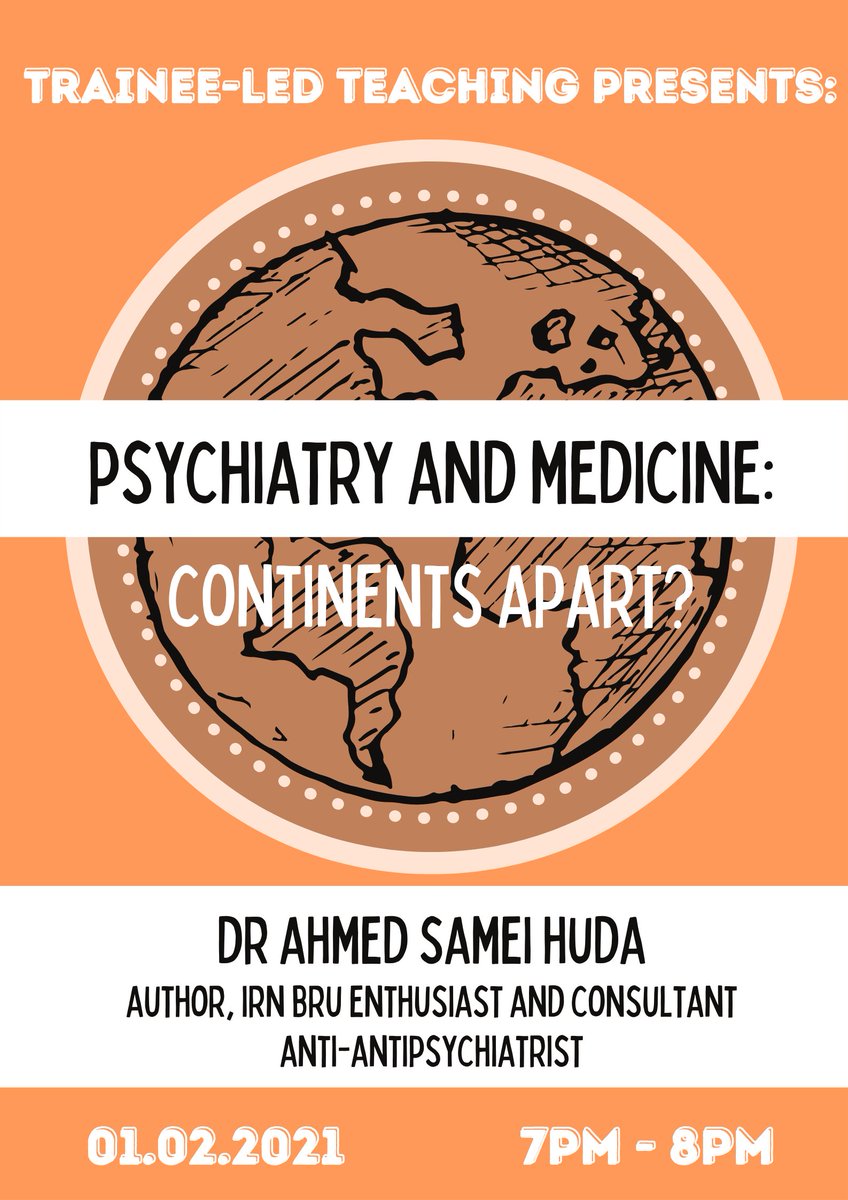 We’re back! On Tuesday 1st of February at 7pm, the wonderful @SameiHuda will be joining us to discuss whether Psychiatry and Medicine are birds of a feather or continents apart. Sign up to attend via zoom here: forms.gle/vwQnKGvqBoLSKq…