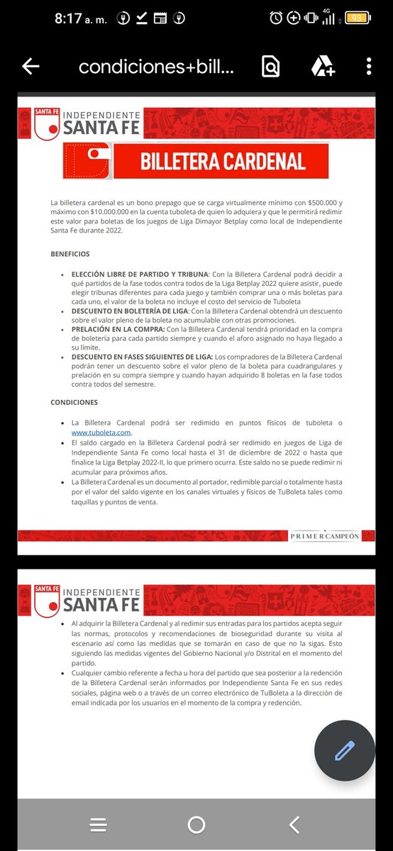 Lolameca24's tweet photo. @SantaFe Por favor contraten abogados que los asesoren bien. Están cambiando la condición "... Redimible parcial o totalmente hasta por el valor del salgo vigente..." @sicsuper @TuBoletaColombi @TuBoletaNews https://t.co/iwgF5izbna