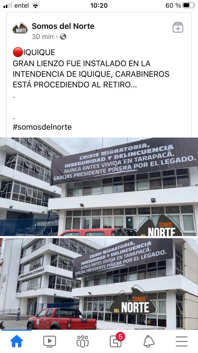 #iquique que pena que se informe que están sacando el lienzo estoy parado desde las nueve de la mañana acá y no me iré hasta el mediodía que el gobernador dara un punto de prensa