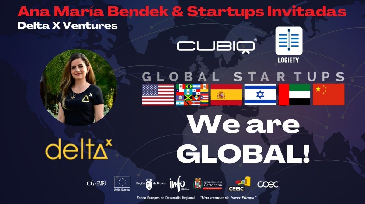 CEEICT's tweet photo. @DeltaxVentures aceleradora de Colombia 🇨🇴 en la【2ª Edición】Global Startups - Softlanding Program by @infoRMurcia @Ceeict Colabora: @COEC_es @AytoCTcomunica
Además, contaremos con los #CEOs de las #startups #cubiq & @logiety
We are GLOBAL‼️ https://t.co/wU7BfshEza