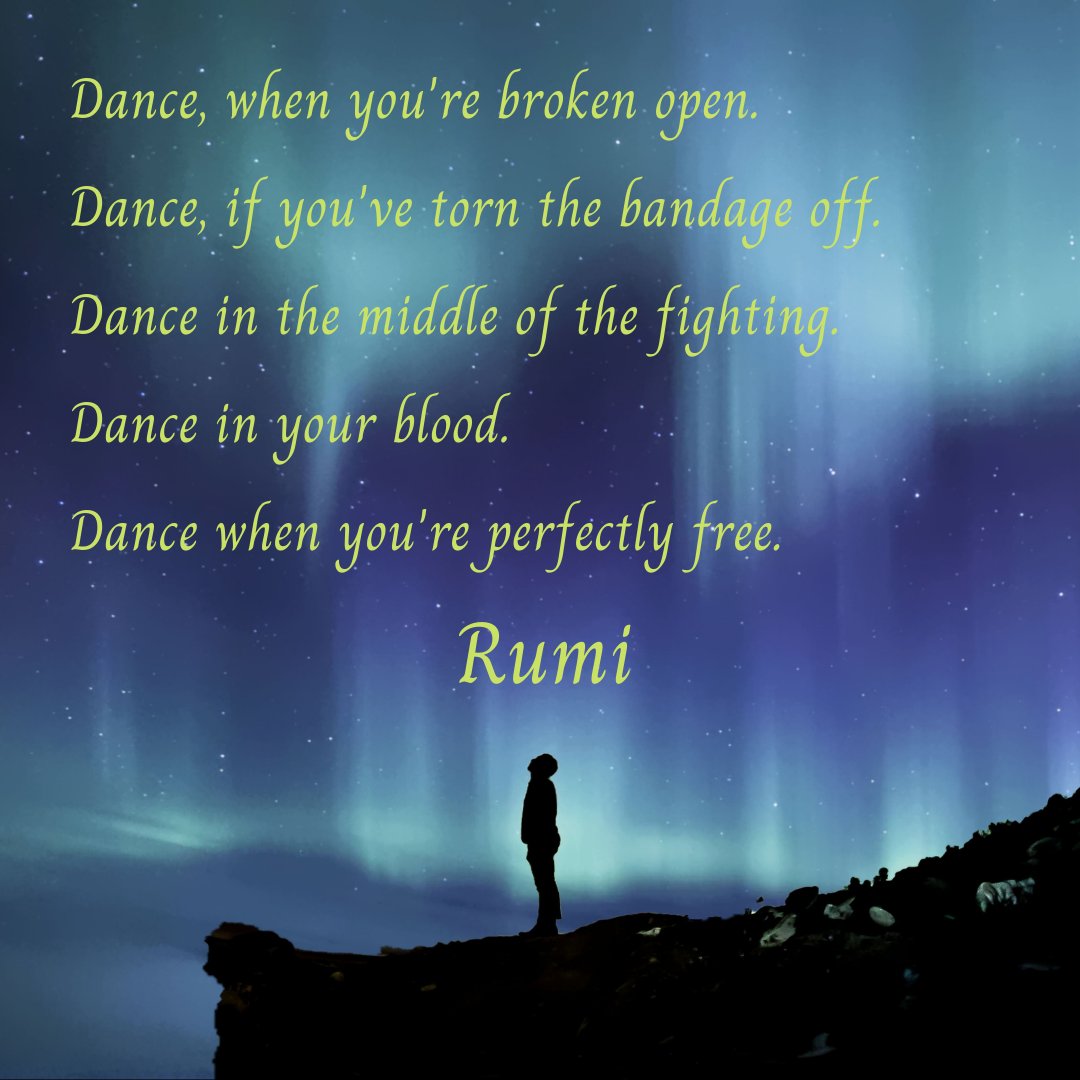 krahman's tweet photo. “
🕺💃Dance, when you're broken open. 
🕺💃Dance, if you've torn the bandage off. 
🕺💃Dance in the middle of the fighting. 
🕺💃Dance in your blood. 
🕺💃Dance when you're perfectly free.
” 

- Rumi

#krpoints #tuesdayquotes #inspiration https://t.co/yBndRLTbWK