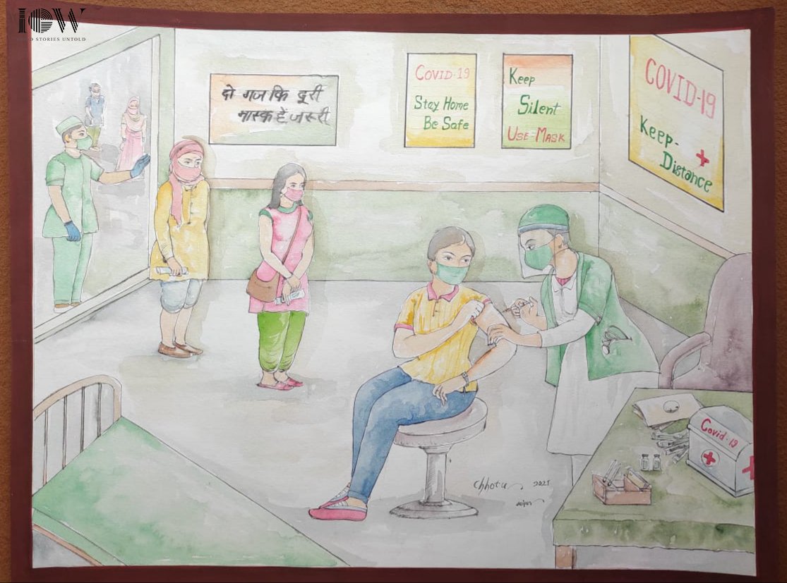 Following COVID appropriate behavior is important to ensure maximum protection against the virus. Chhotu K Sharma’s miniature painting emphasizes the need to follow these protocols even when we step out to get vaccinated. #COVID19