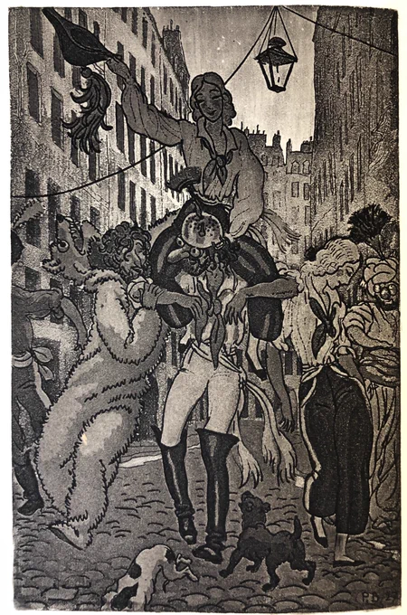Pierre Brissaud, « Scènes de la vie de bohème », Henry Murger, 1927, eaux-fortes au noir 