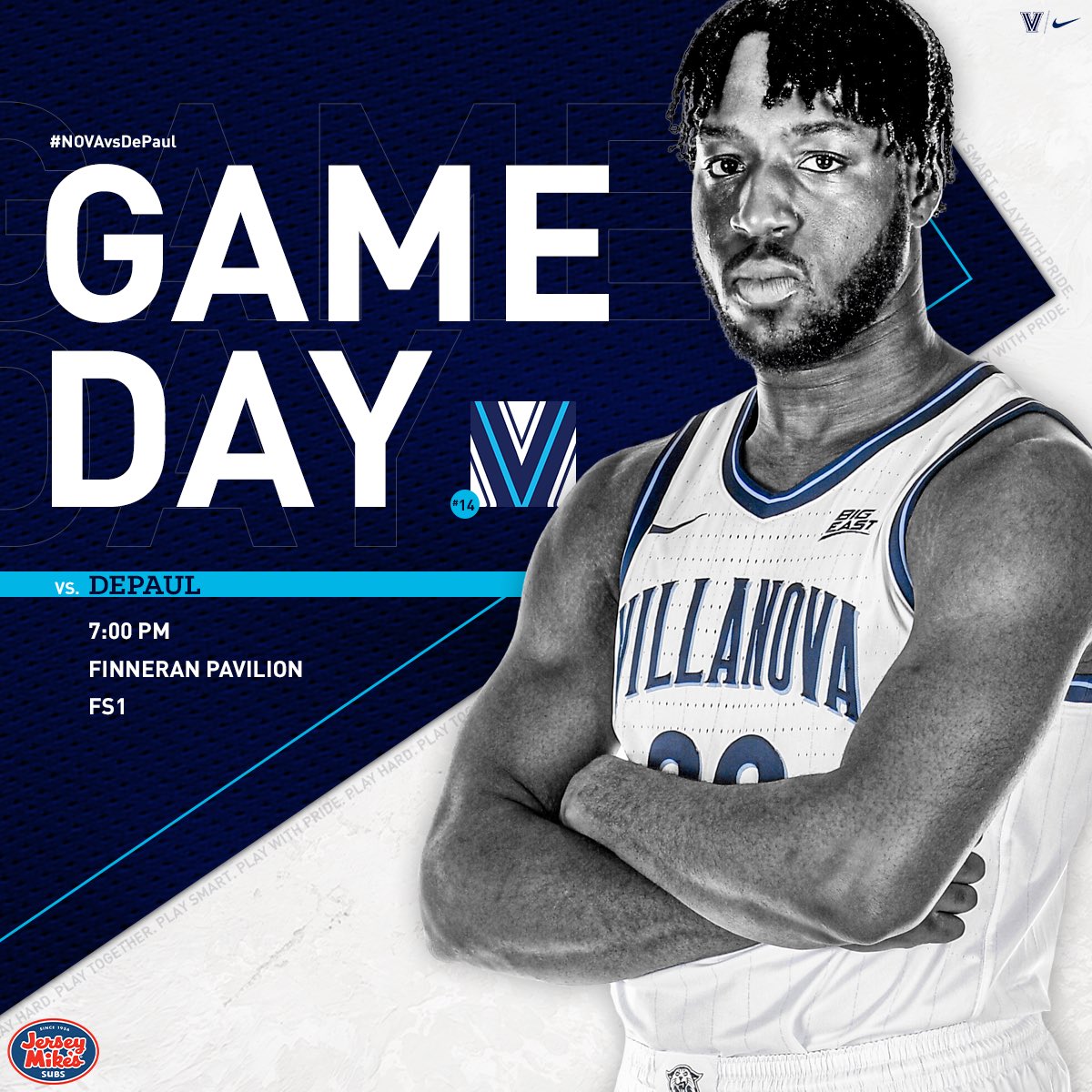 NovaMBB's tweet photo. 𝐆𝐀𝐌𝐄𝐃𝐀𝐘! ✌️

🆚 DePaul 
📍 Finneran Pavilion 
🕖 7:00 PM 
📺 @FS1 
📻 @iHeartRadio / https://t.co/h27qq8WU9L
📝 https://t.co/F4mkGc9R5H

#GoNova #NOVAvsDePaul https://t.co/UU7IsxYmKJ