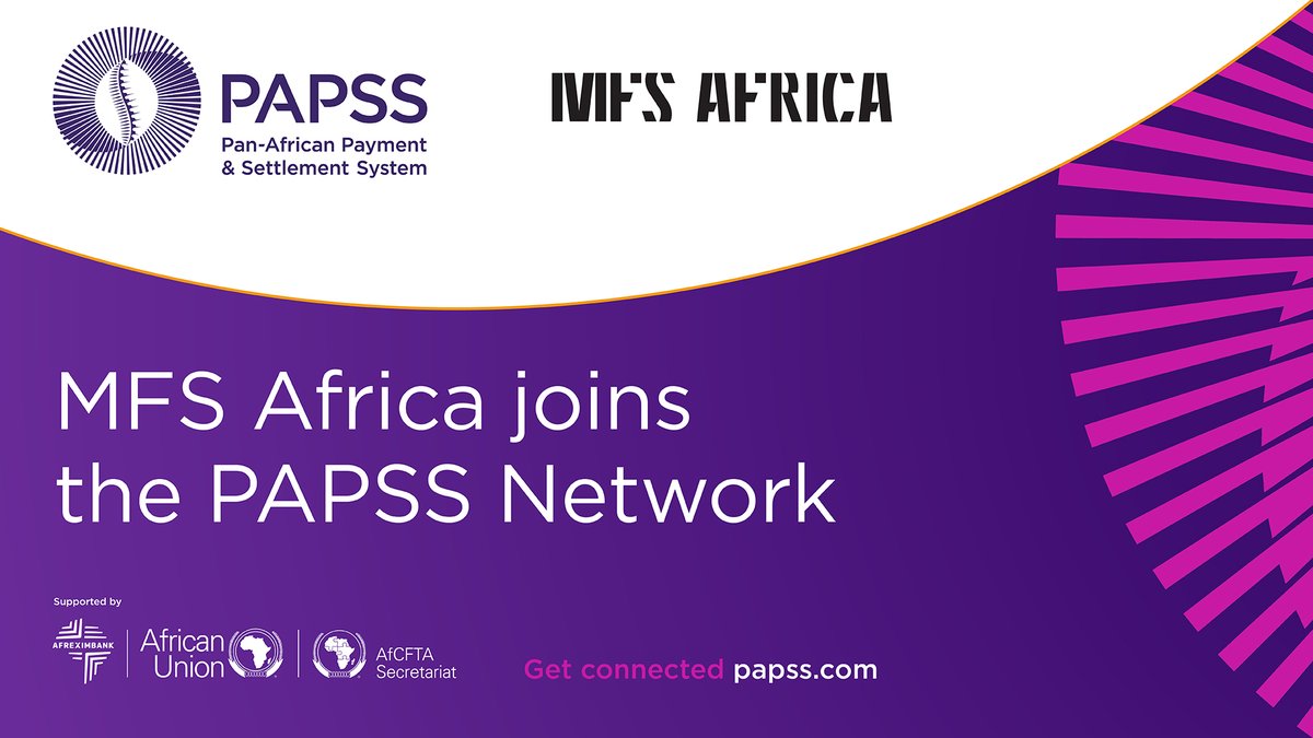 papss_africa's tweet photo. 🚩 #WeKeepMoving 🚩
MFS Africa, largest mobile payment gateway on the continent has joined the #PAPSS network.
Click here to join our network https://t.co/e5frucYj7I
#Afreximbank #AfCFTA #ZECLAf #AU #BorderlessAfrica https://t.co/JAExUSLCPD