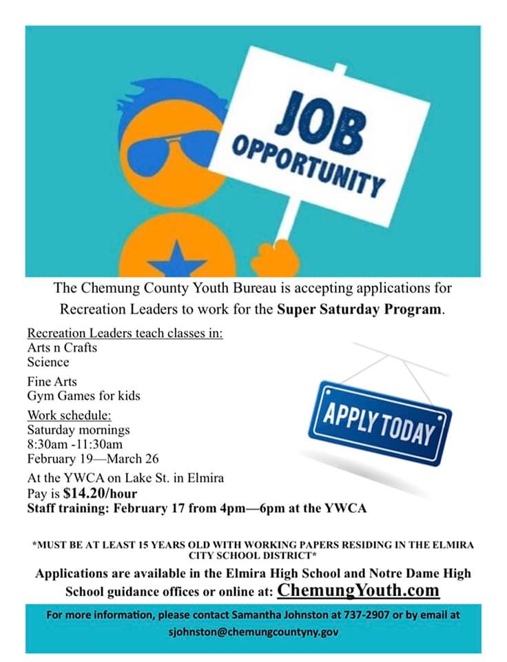 CSSWorkforceNY's tweet image. ‼️WE ARE HIRING‼️ The Chemung County Youth Bureau has various position across several Programs available, the J.A.W.S., SPOT, and Super Saturday Programs!!!
Check out each flyer for more information and how to apply!!!