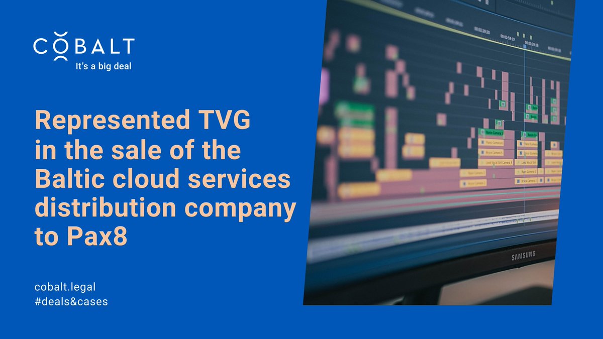 <a href="/COBALT_Legal/">COBALT Legal</a> advised TVG, a leading cloud services and software distributor in the Baltic States, on the sale of its 100% shares to Pax8.
The team was led by managing partner <a href="/LaurisLiepa/">Lauris Liepa</a> in Latvia, and included associate <a href="/AnnaVlKr/">Anna  Vladimirova-K</a>.
👉 bit.ly/3AuYzR2