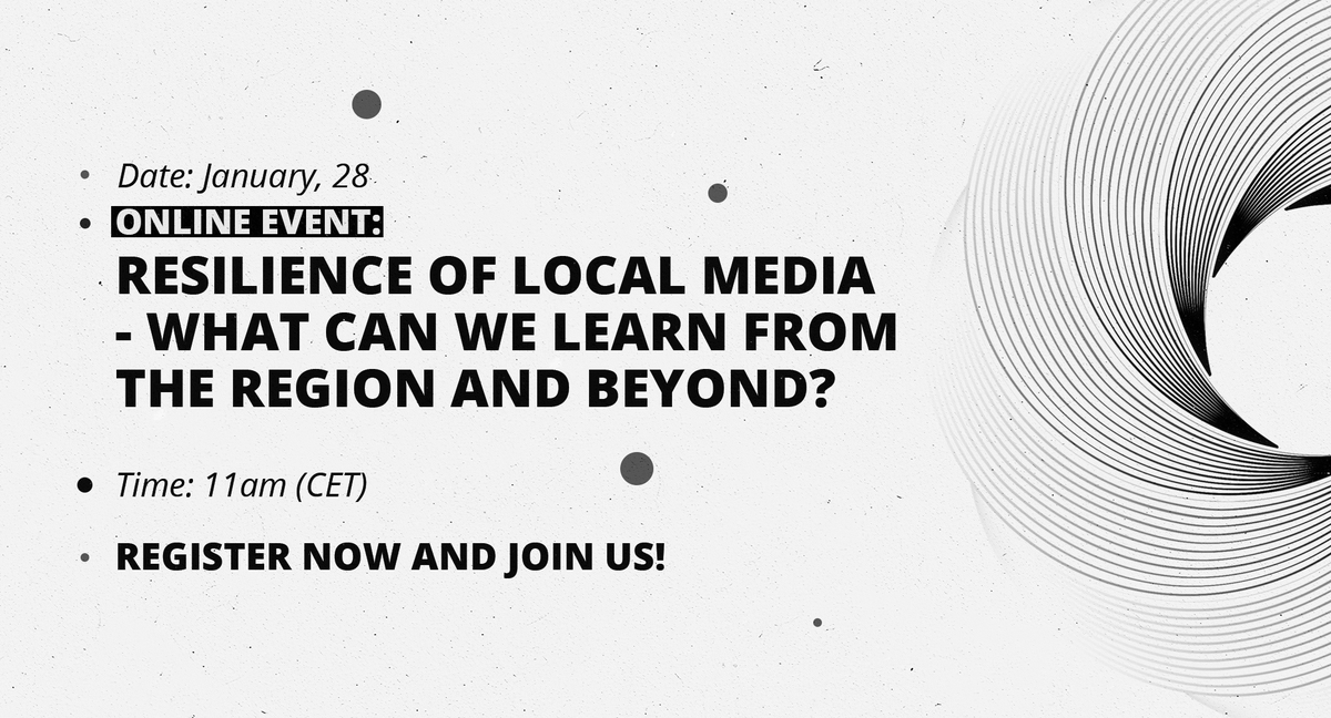 BIRN_Network's tweet photo. Join our upcoming #PlatformB event!
Media professionals will be discussing the perspectives of #localjournalism in the #WesternBalkans.
π January, 28
β° 11am (CET)
πZoom
Read more: https://t.co/pjZMZ5NI8W
Register today: https://t.co/0b2mk27P4Z https://t.co/lXnafoPbx0