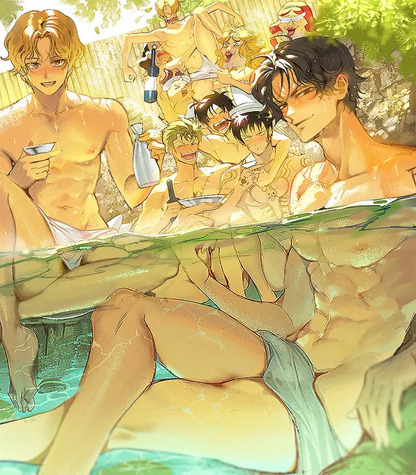 過去絵を掘り返したら描き直したくなったので、リメイクした没イラに過去に描いた温泉絵を足して再上げ。 