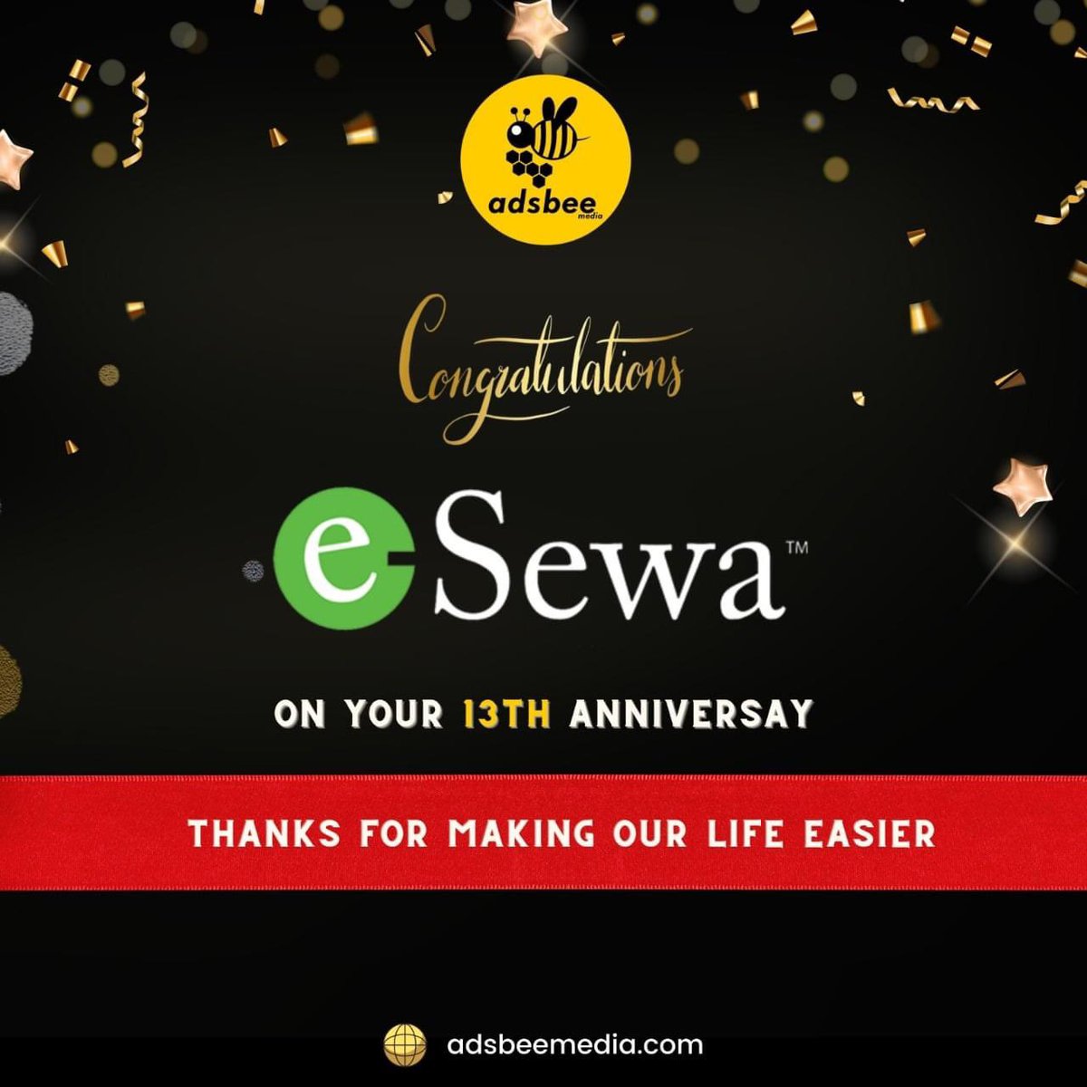 adsbeemedia's tweet photo. Congratulations!! eSewa-Nepal First Online Payment Gateway on your 13th anniversary. 
Nepal को पहिलो अनलाइन भुक्तानी गेटअवे जसले नेपाललाई डिजिटल रूपमा जोडेर जीवनलाई सरल र सहज बनाउने सहयोग गरेको छ। 
#esewa #ads_bee_media #adsbee #digitalmarketin_birgunj #digital_marketing_in_nepal https://t.co/MUFKhTWrgP