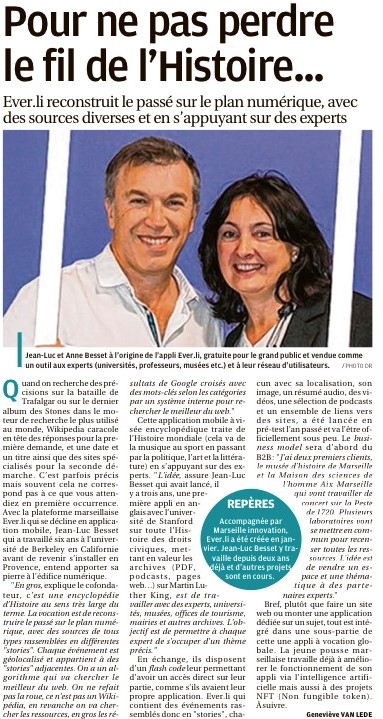 📰[#ARTICLE] Un bel article sur une pépite accompagnée par <a href="/marseilleinnov/">Marseille Innovation</a> ! 👏

🎙️ "<a href="/everlinews/">Ever.li</a> reconstruit le passé sur le plan #numérique, avec des sources diverses &amp; en s'appuyant sur des experts"  by <a href="/laprovence/">La Provence</a> 📝

👇On fonce :