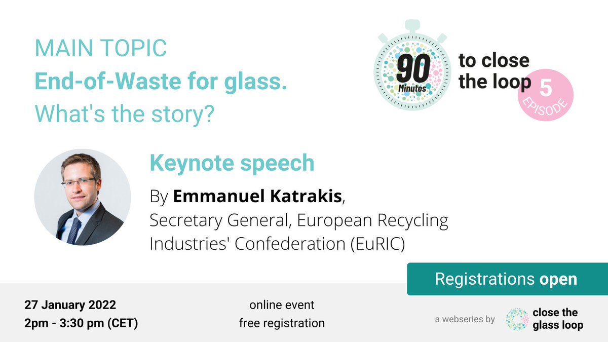 theglassloop's tweet photo. Only 2 days left till 5. episode of #90MinutesCGL!

Our main topic will be introduced by the keynote speaker Emmanuel Katrakis, Secretary General of @EuRIC_Recycling.

https://t.co/91vEhMEdVJ
(1/3) https://t.co/WXF0LyJTco