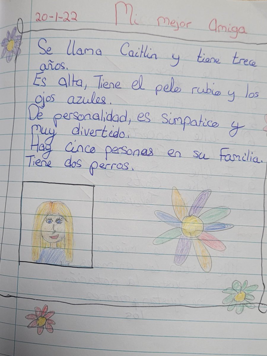 PNTspanish's tweet photo. Eabha in 1st year wrote a lovely description about su mejor amiga (her best friend) 🇪🇸 👏 
@Trionoide https://t.co/5D3w7dyOMq