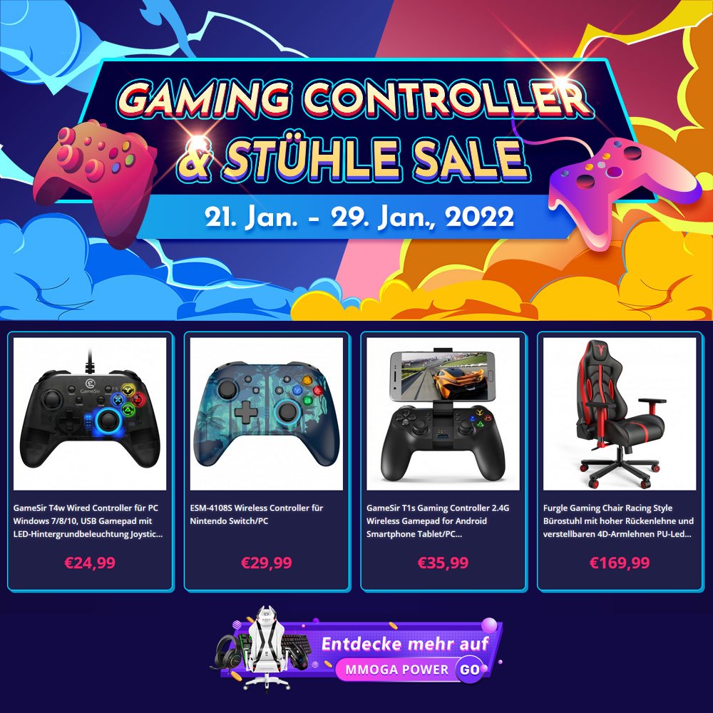 #MMOGAPOWERDEAL 
#GameSir T4w #PCController für 24,99 €, #EasySMX drahtloser #NintendoSwitchController 29,99 €, #Furgle ACE #GamingStuhl mit hoher Rückenlehne 169,99 €.
Bis zum 29. Januar! Entdecke mehr #Angebote für #GamingZubehör auf #MMOGAPOWER:
mmogapower.com/index.php?rout…